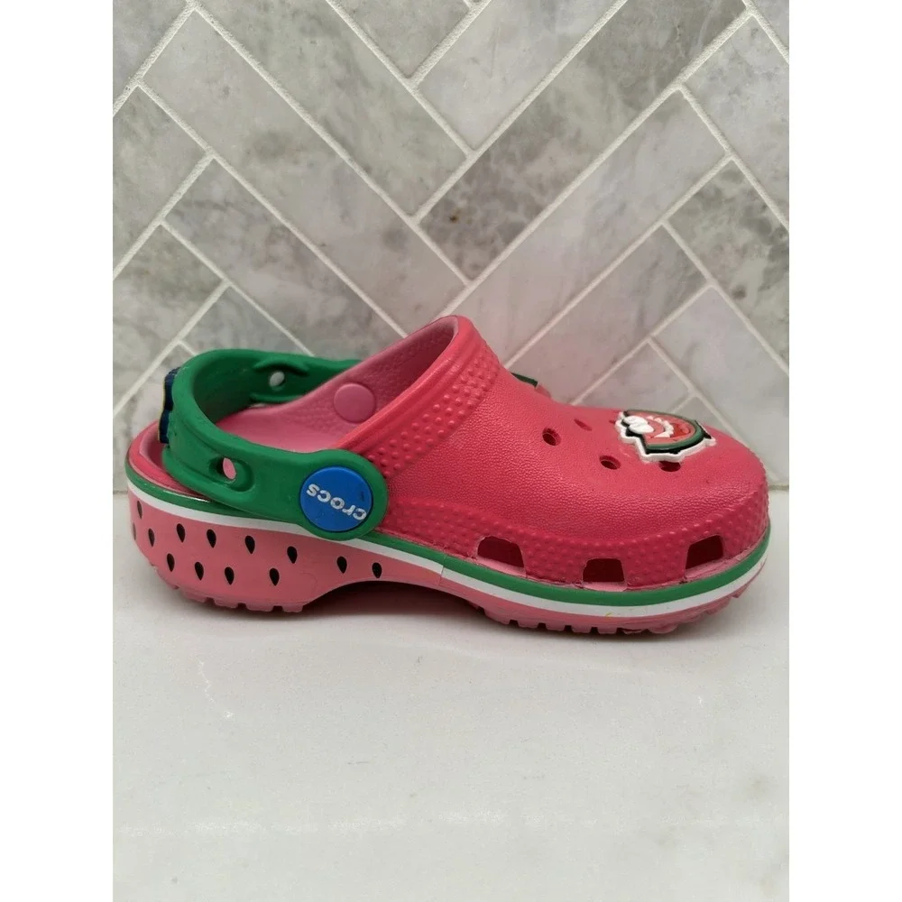 Crocs Jolly Rancher Watermelon Kids Clogs Size‎ 7C Pink Green Jibbitz Charms